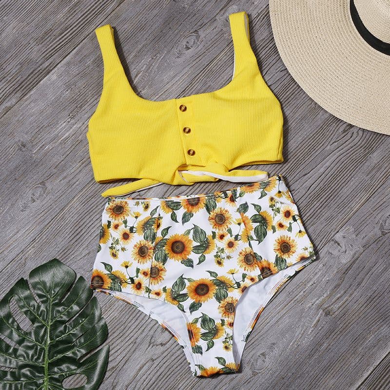 image-Xize High-Waisted Bikini Swimsuit Leaf Print Women's 2-Piece
