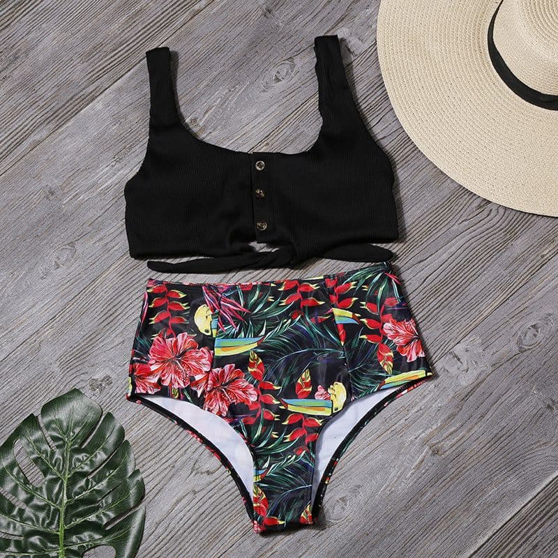 image-Xize High-Waisted Bikini Swimsuit Leaf Print Women's 2-Piece