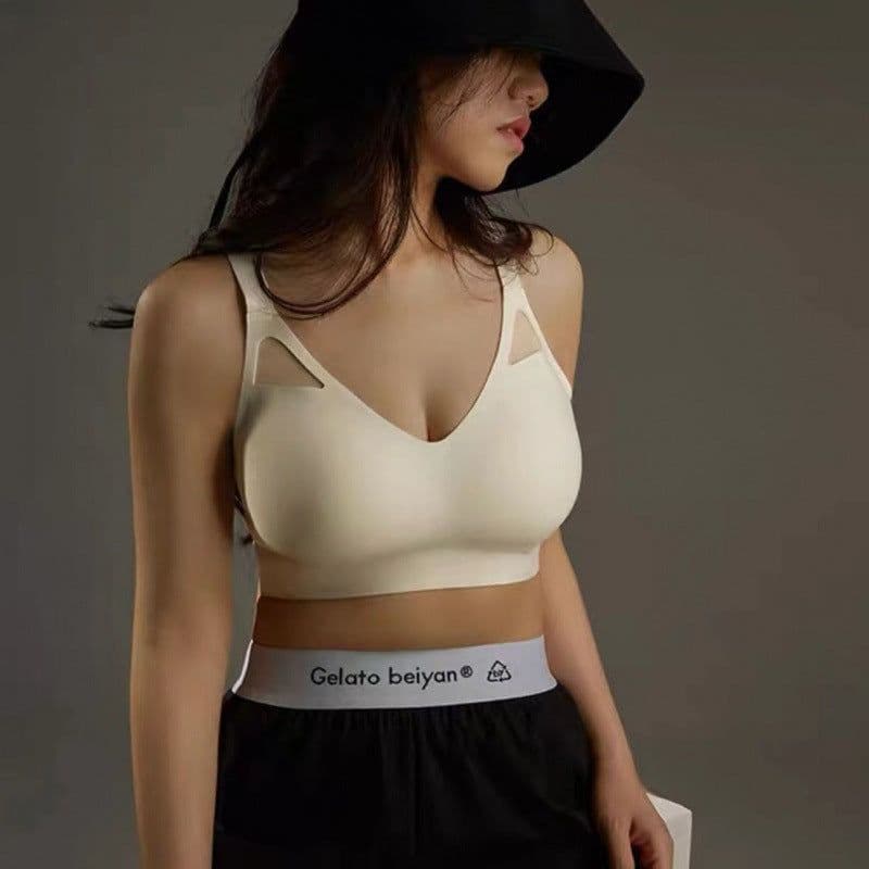 image-Women's Seamless Sports Bra Shockproof Wire-Free Full Cup Nylon