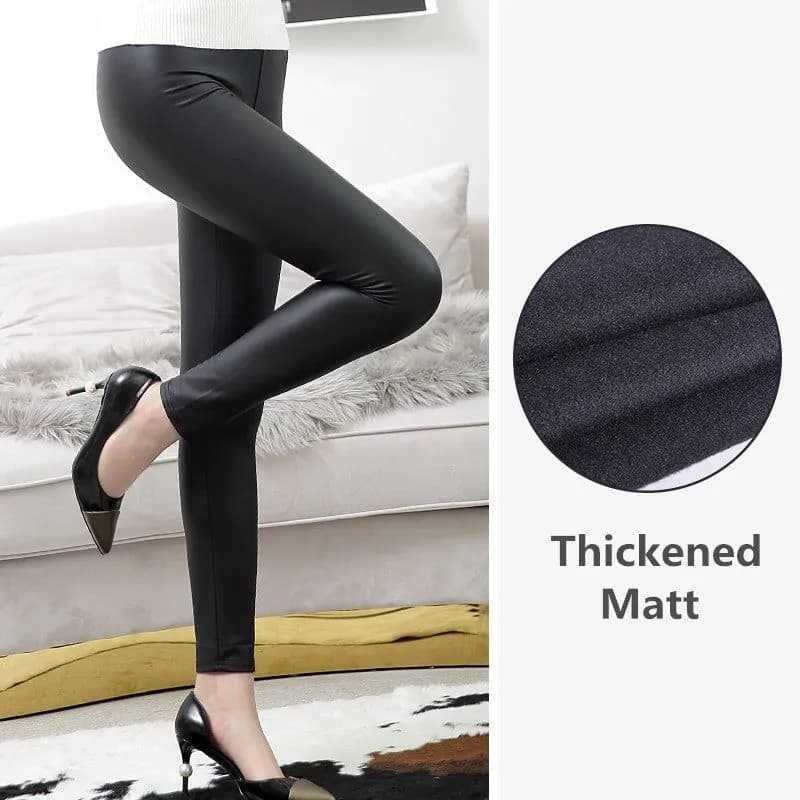 image-AIELELE Women's High Waist PU Leather Leggings Cropped Pants