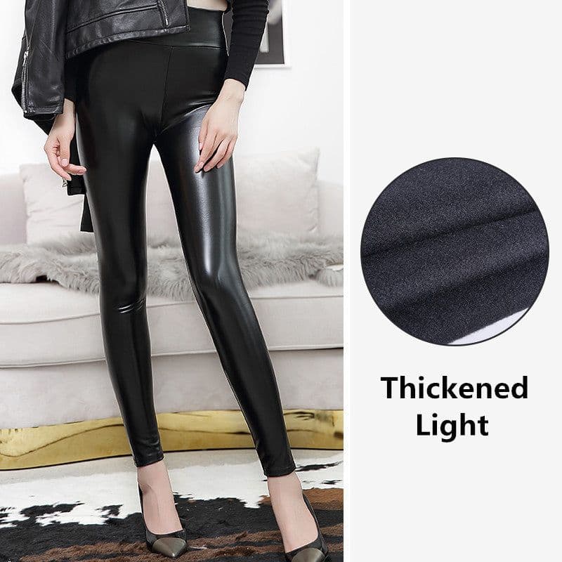 image-AIELELE Women's High Waist PU Leather Leggings Cropped Pants