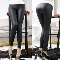 image-AIELELE Women's High Waist PU Leather Leggings Cropped Pants