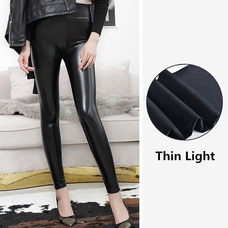 image-AIELELE Women's High Waist PU Leather Leggings Cropped Pants