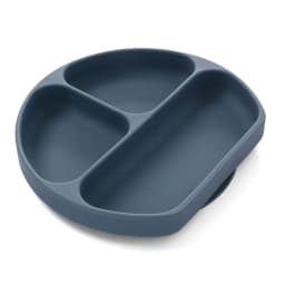 image-Silicone Baby Dinner Plate Set with Suction Bowl and Smiley Grid Design