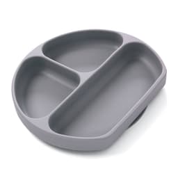 image-Silicone Baby Dinner Plate Set with Suction Bowl and Smiley Grid Design