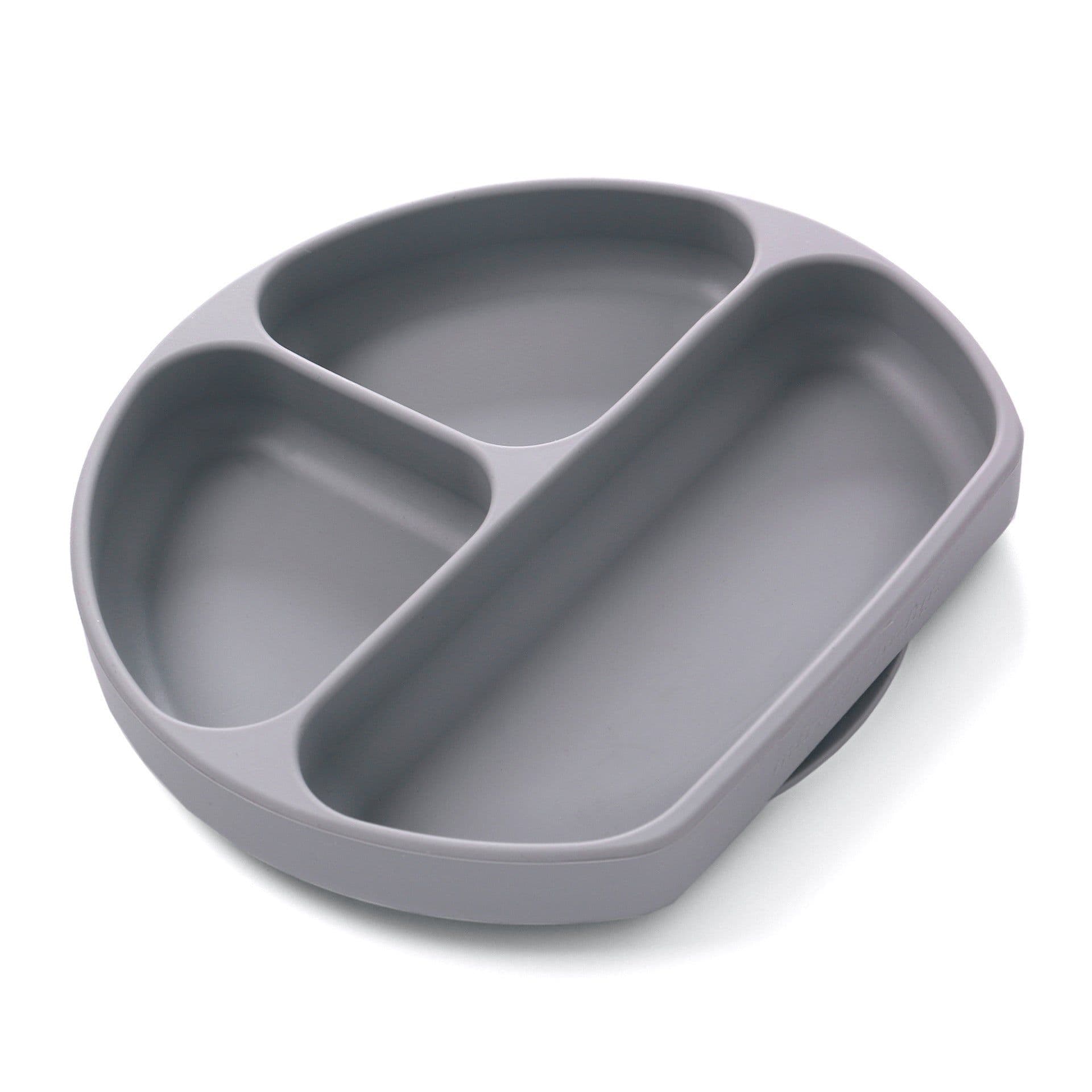 image-Silicone Baby Dinner Plate Set with Suction Bowl and Smiley Grid Design