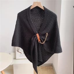 image-Women's Triangular Knit Shawl Scarf - Solid Color Wool Blend