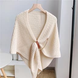 image-Women's Triangular Knit Shawl Scarf - Solid Color Wool Blend