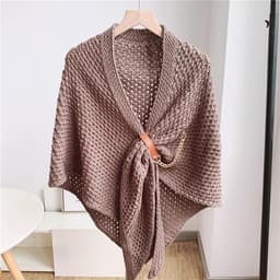 image-Women's Triangular Knit Shawl Scarf - Solid Color Wool Blend