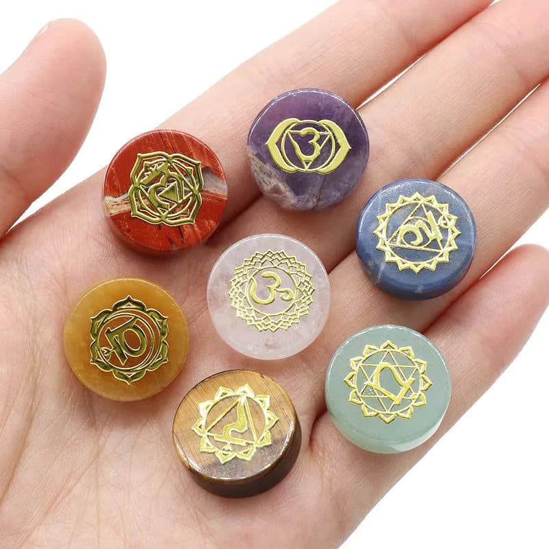 image-Natural Crystal Colorful Stone Disc 7 Chakra Yoga Stones Set