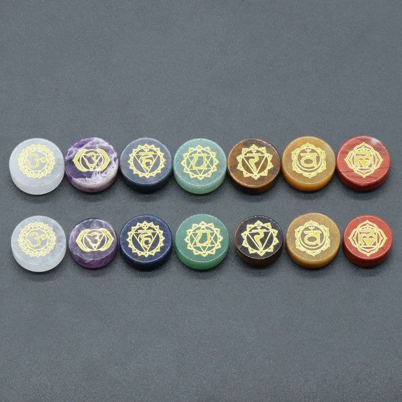 image-Natural Crystal Colorful Stone Disc 7 Chakra Yoga Stones Set