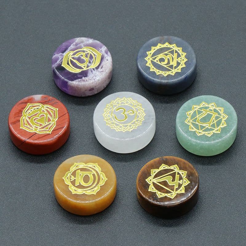 image-Natural Crystal Colorful Stone Disc 7 Chakra Yoga Stones Set