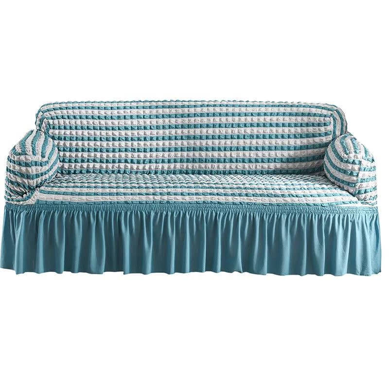 image-Bran Bird Seersucker Sofa Cover with Lace Skirt Two-Seater