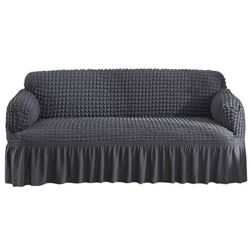 image-Bran Bird Seersucker Sofa Cover with Lace Skirt Two-Seater