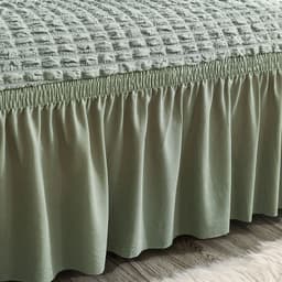 image-Bran Bird Seersucker Sofa Cover with Lace Skirt Two-Seater