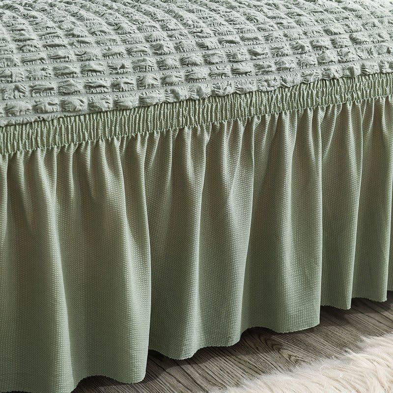 image-Bran Bird Seersucker Sofa Cover with Lace Skirt Two-Seater