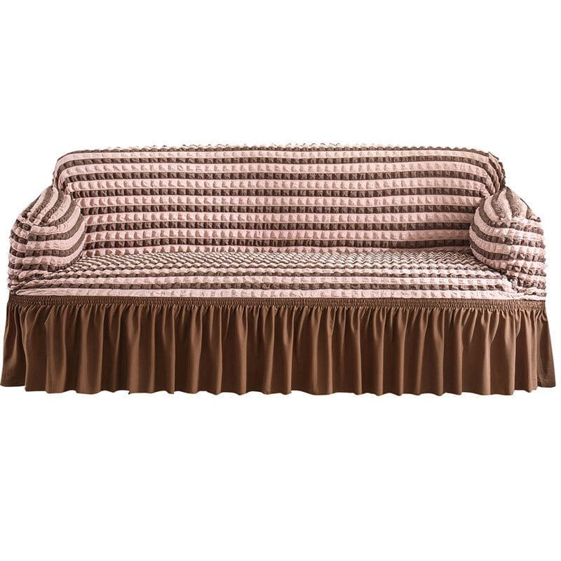 image-Bran Bird Seersucker Sofa Cover with Lace Skirt Two-Seater