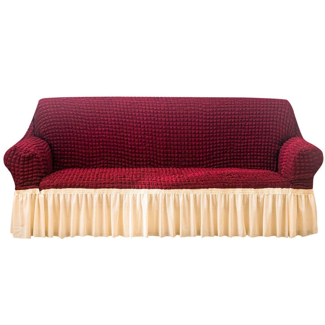 image-Bran Bird Seersucker Sofa Cover with Lace Skirt Two-Seater