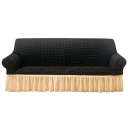 image-Bran Bird Seersucker Sofa Cover with Lace Skirt Two-Seater