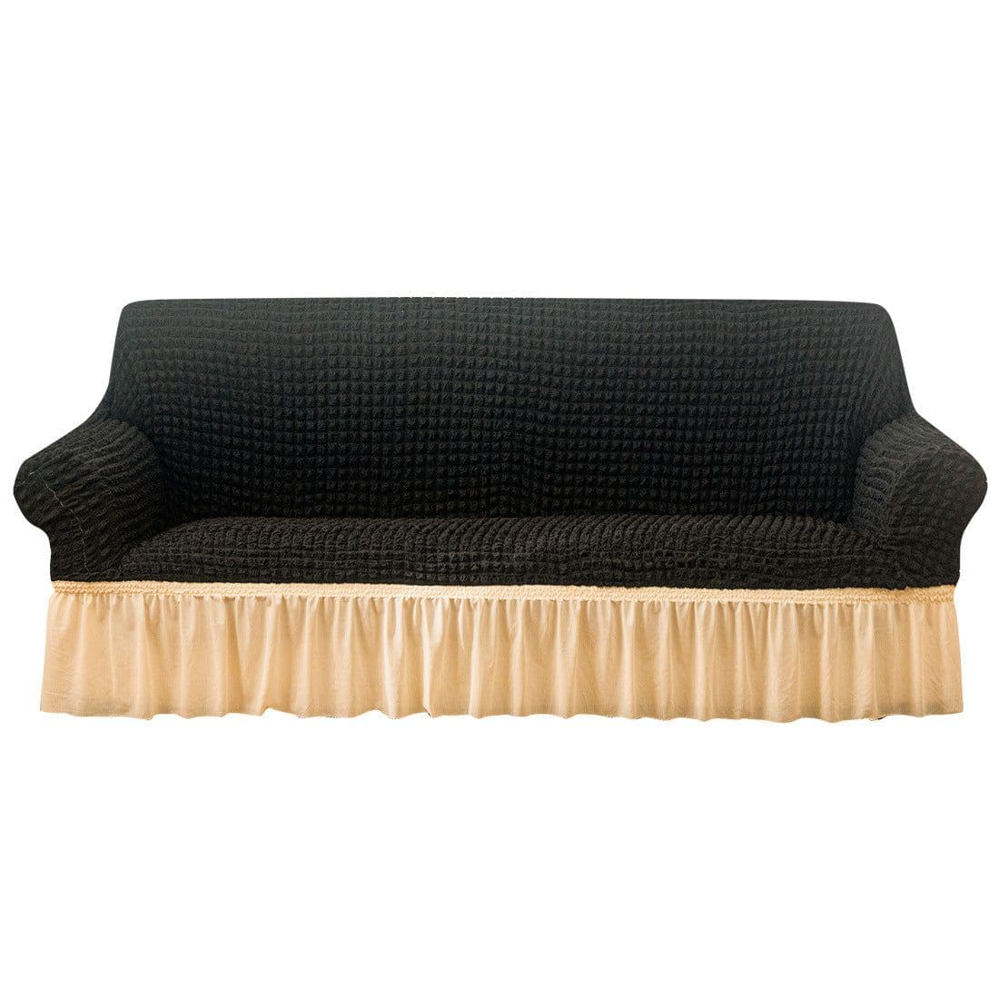 image-Bran Bird Seersucker Sofa Cover with Lace Skirt Two-Seater