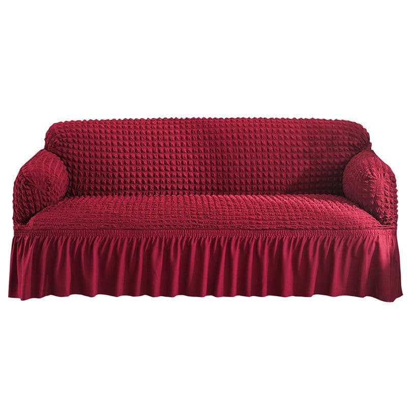 image-Bran Bird Seersucker Sofa Cover with Lace Skirt Two-Seater