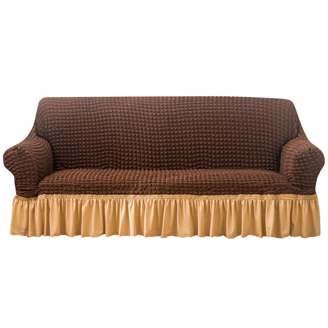 image-Bran Bird Seersucker Sofa Cover with Lace Skirt Two-Seater