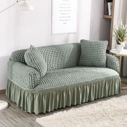 image-Bran Bird Seersucker Sofa Cover with Lace Skirt Two-Seater