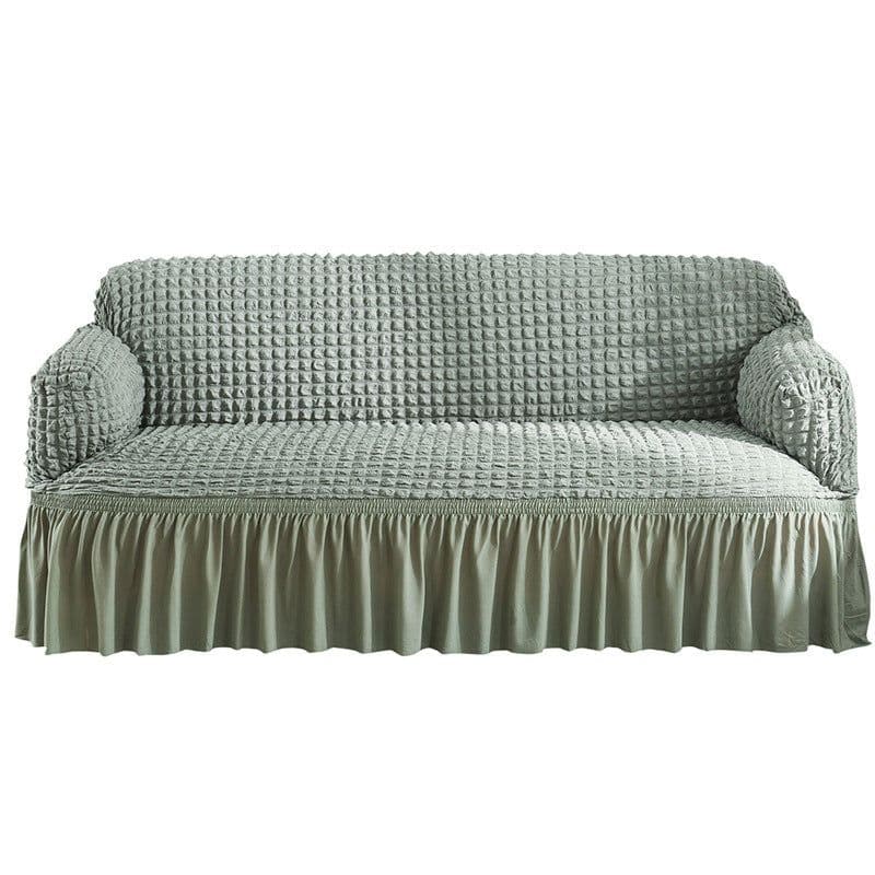 image-Bran Bird Seersucker Sofa Cover with Lace Skirt Two-Seater