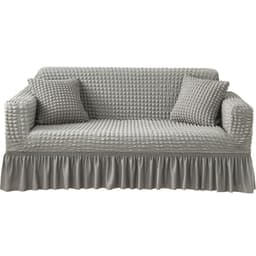 image-Bran Bird Seersucker Sofa Cover with Lace Skirt Two-Seater
