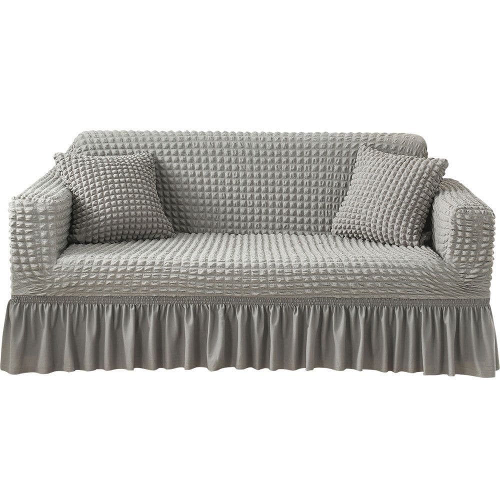 image-Bran Bird Seersucker Sofa Cover with Lace Skirt Two-Seater