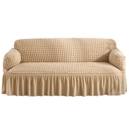 image-Bran Bird Seersucker Sofa Cover with Lace Skirt Two-Seater