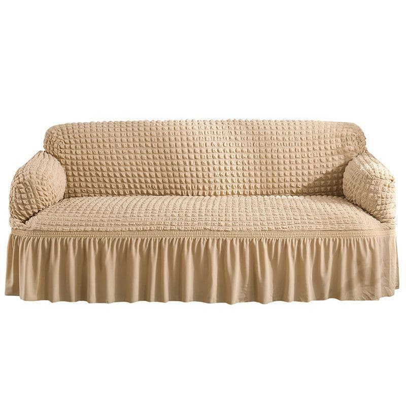 image-Bran Bird Seersucker Sofa Cover with Lace Skirt Two-Seater