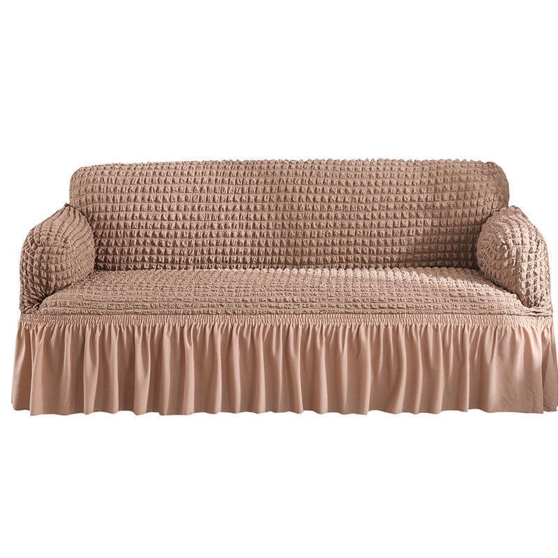 image-Bran Bird Seersucker Sofa Cover with Lace Skirt Two-Seater