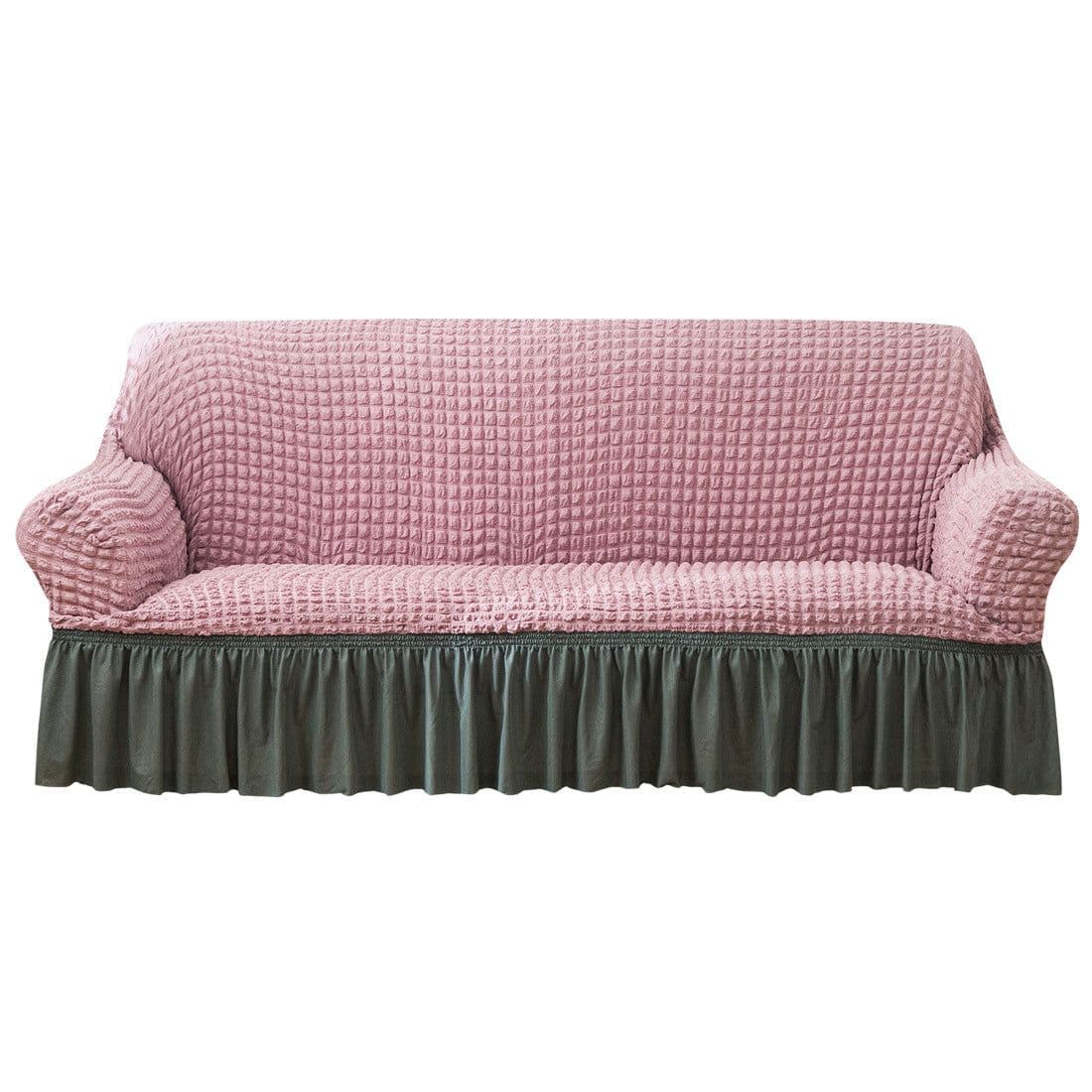 image-Bran Bird Seersucker Sofa Cover with Lace Skirt Two-Seater