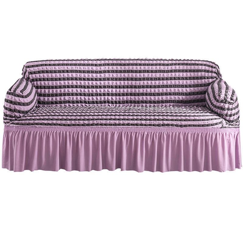 image-Bran Bird Seersucker Sofa Cover with Lace Skirt Two-Seater