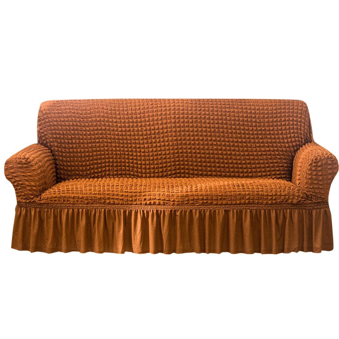 image-Bran Bird Seersucker Sofa Cover with Lace Skirt Two-Seater