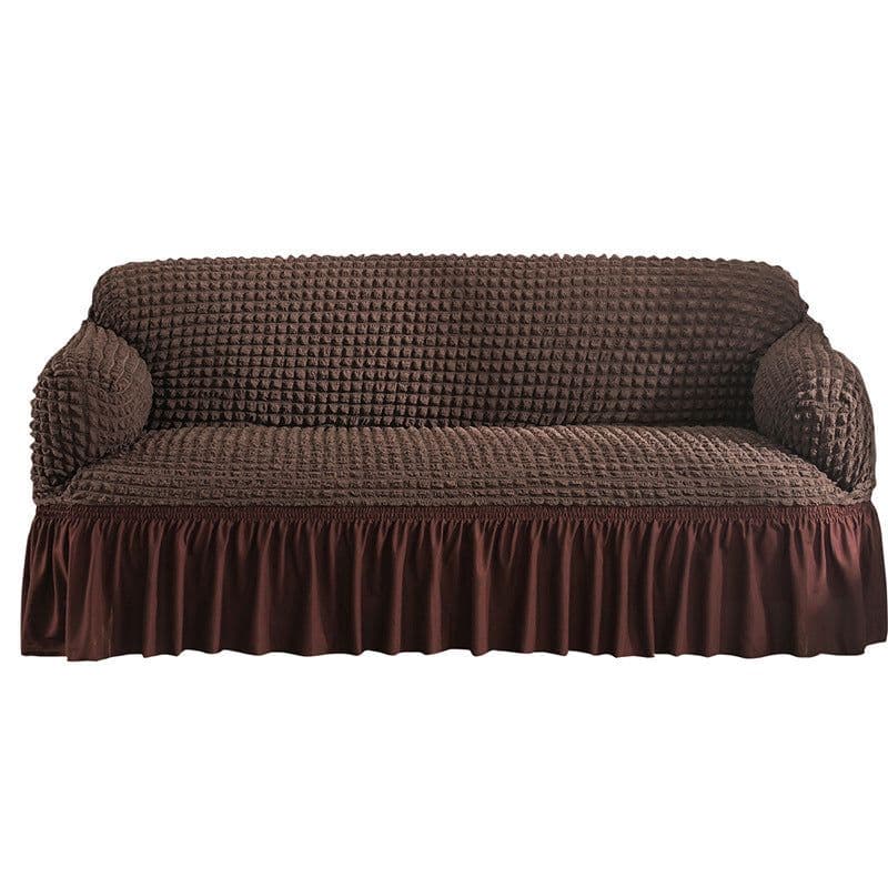 image-Bran Bird Seersucker Sofa Cover with Lace Skirt Two-Seater