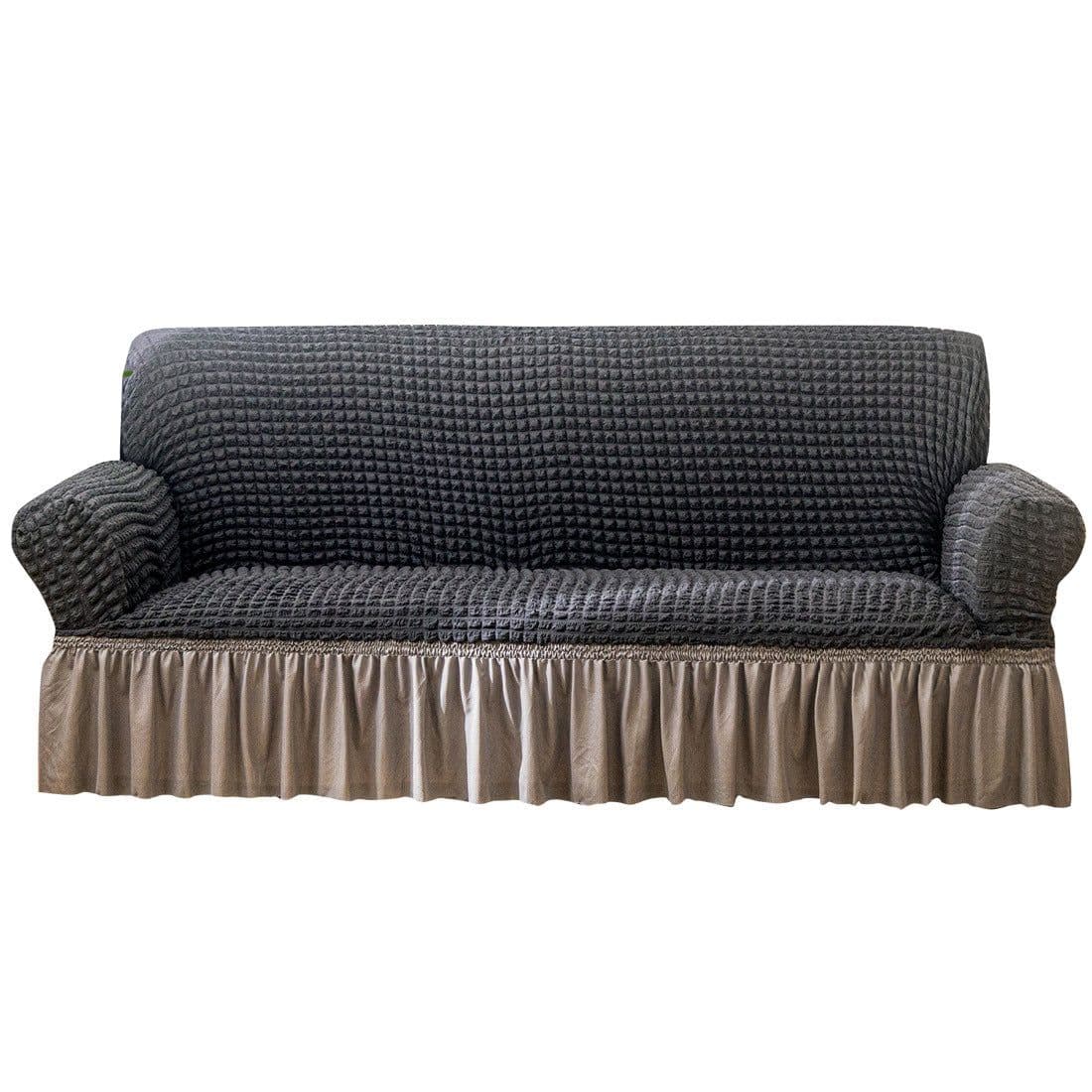 image-Bran Bird Seersucker Sofa Cover with Lace Skirt Two-Seater