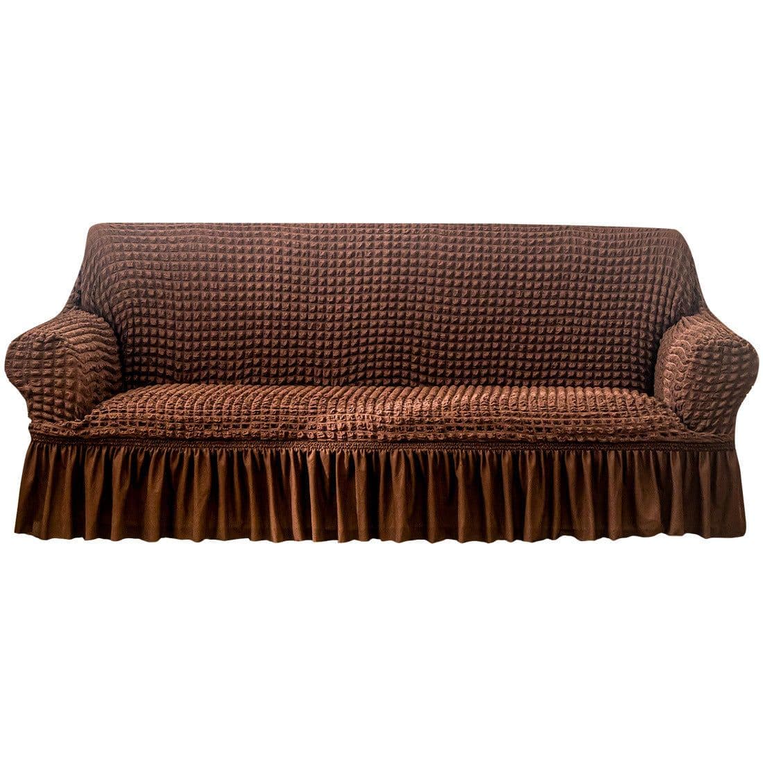 image-Bran Bird Seersucker Sofa Cover with Lace Skirt Two-Seater