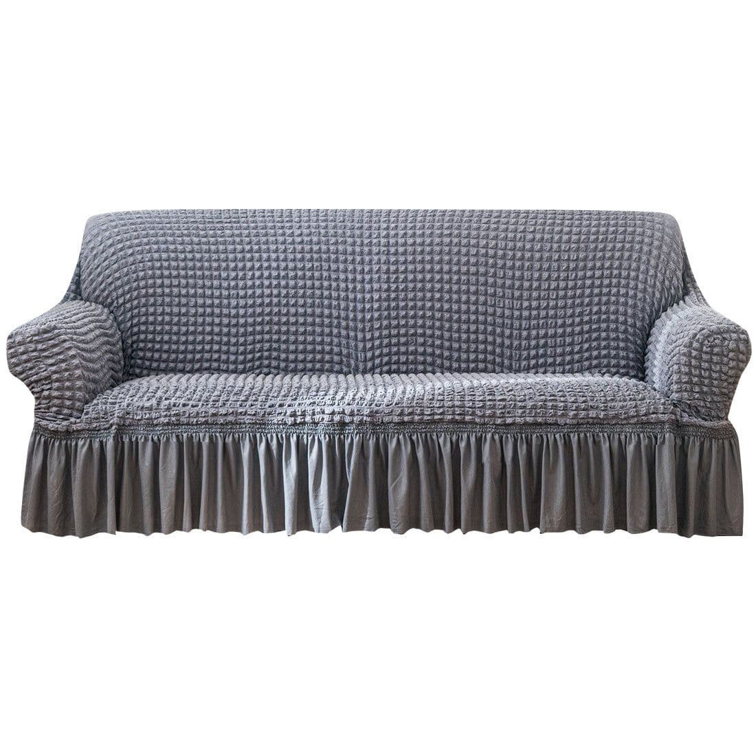 image-Bran Bird Seersucker Sofa Cover with Lace Skirt Two-Seater