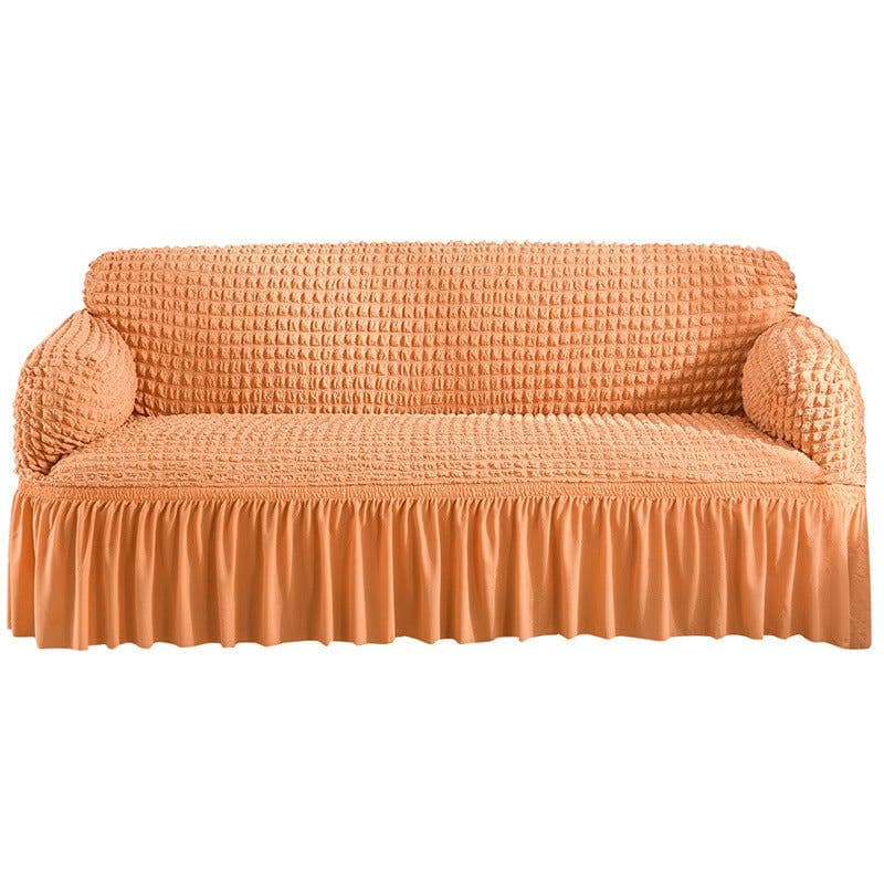 image-Bran Bird Seersucker Sofa Cover with Lace Skirt Two-Seater