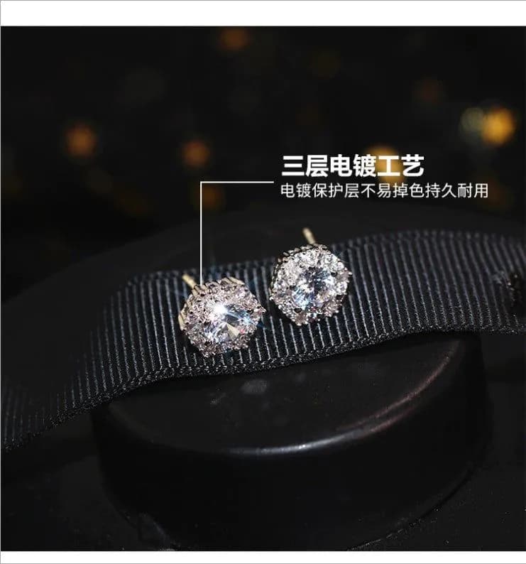image-Zhongni Sterling Silver Stud Earrings Micro-inlaid Square Diamond