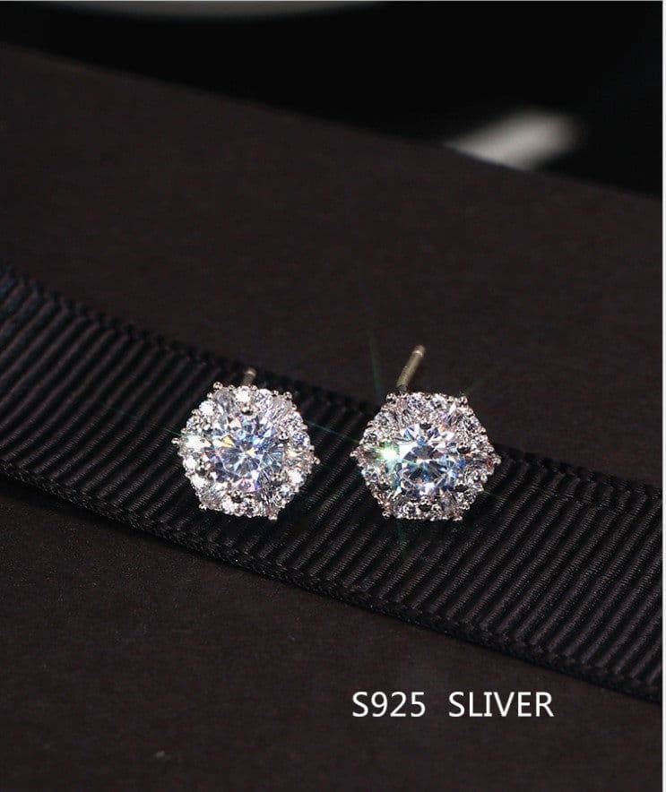 image-Zhongni Sterling Silver Stud Earrings Micro-inlaid Square Diamond