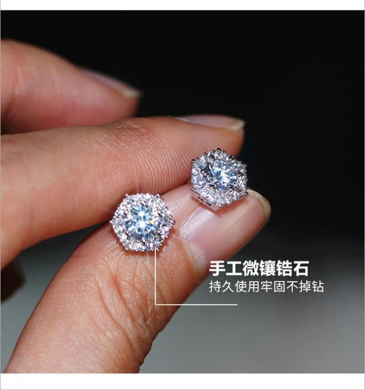 image-Zhongni Sterling Silver Stud Earrings Micro-inlaid Square Diamond