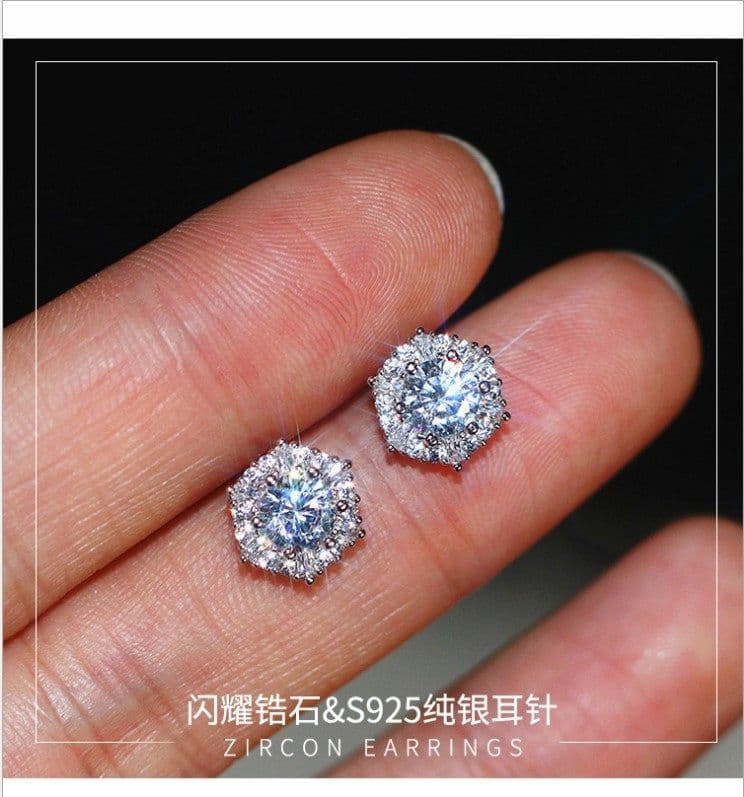 image-Zhongni Sterling Silver Stud Earrings Micro-inlaid Square Diamond