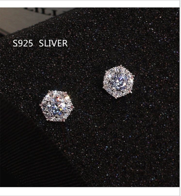 image-Zhongni Sterling Silver Stud Earrings Micro-inlaid Square Diamond