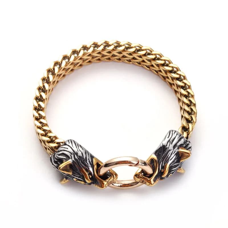 image-Nordic Viking Wolf Head Titanium Steel Bracelet for Men