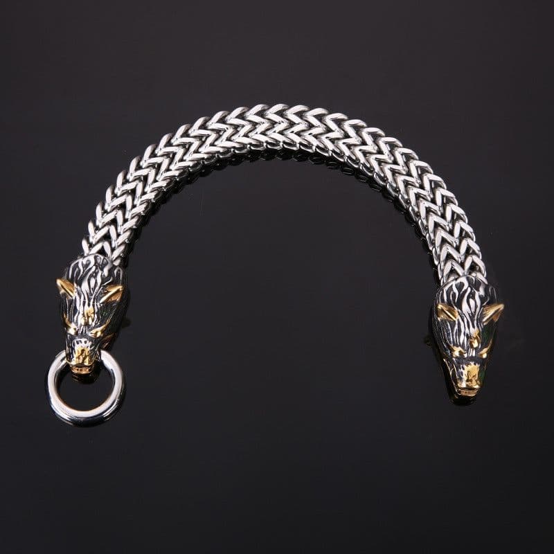image-Nordic Viking Wolf Head Titanium Steel Bracelet for Men