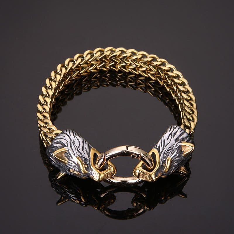 image-Nordic Viking Wolf Head Titanium Steel Bracelet for Men