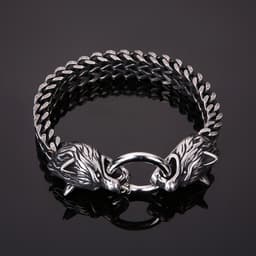 image-Nordic Viking Wolf Head Titanium Steel Bracelet for Men